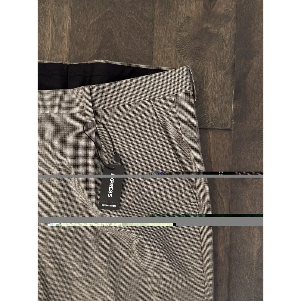 NWT Express Mens Houndstooth Extra Slim Fit Cropped Pleated Dress Pants 36WX29L